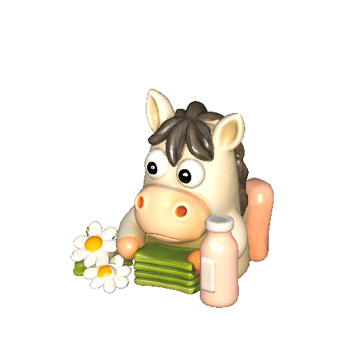 Cute Cartoon Horse with Milk and Flowers
