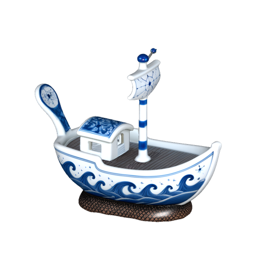 Blue and White Porcelain Pirate Ship