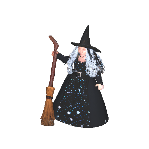 Classic Witch with Starry Dress and Broomstick